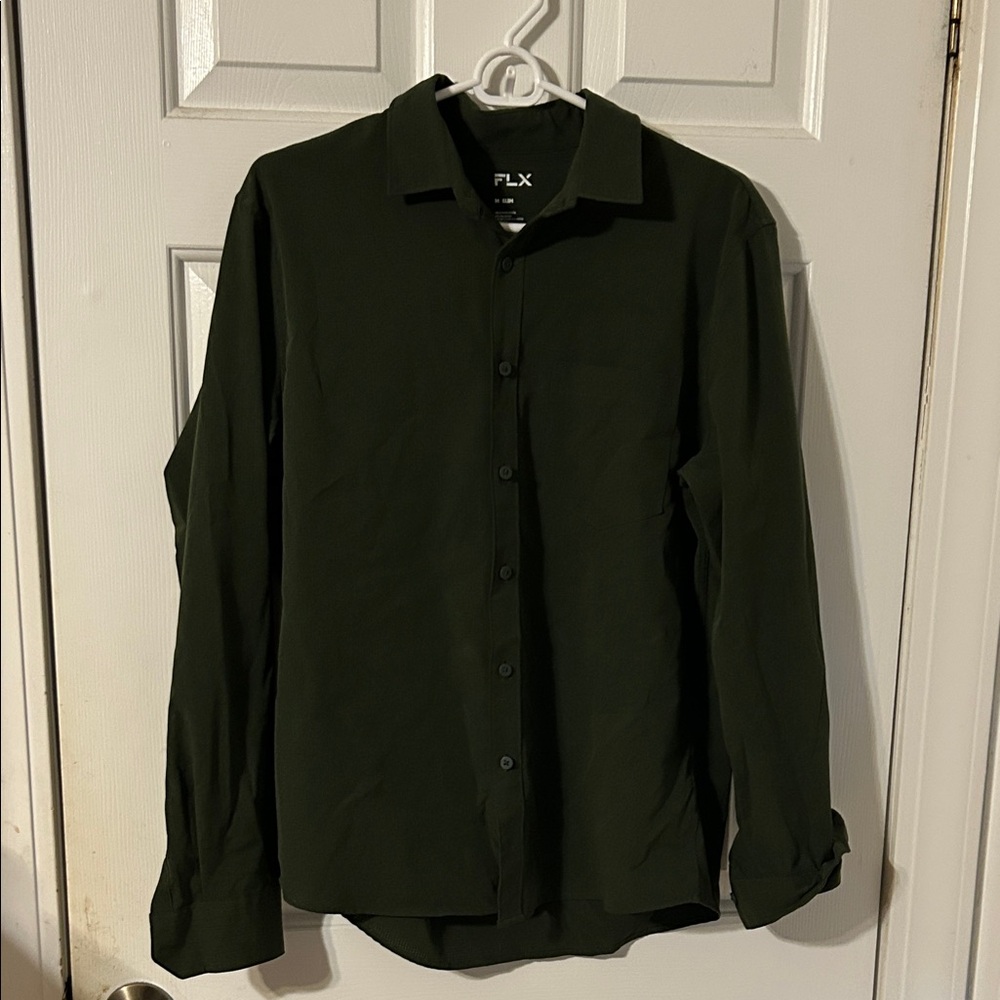 FLX Dark Green Button-Up Shirt Men’s Medium SLIM